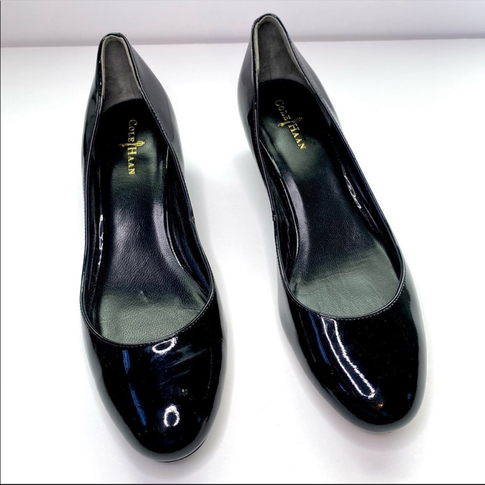 Cole Haan Nike Air Black Patent Wedge Slip On Shoe 7.5 Like New